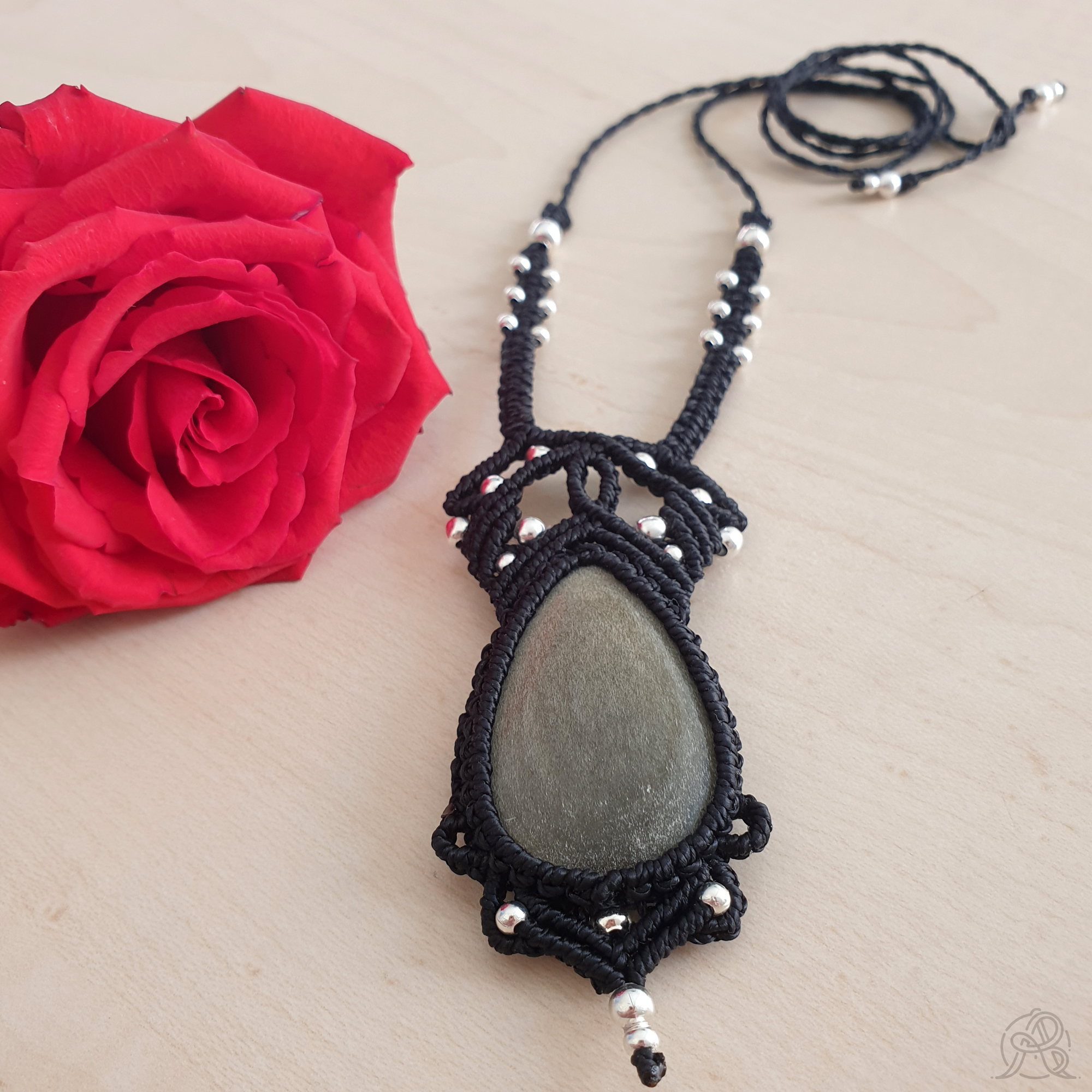 Collier Obsidienne argentée – Image 3