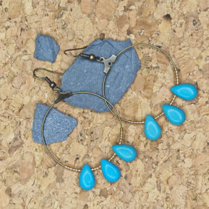 Boucles d'oreille ethniques anneaux gouttes turquoise