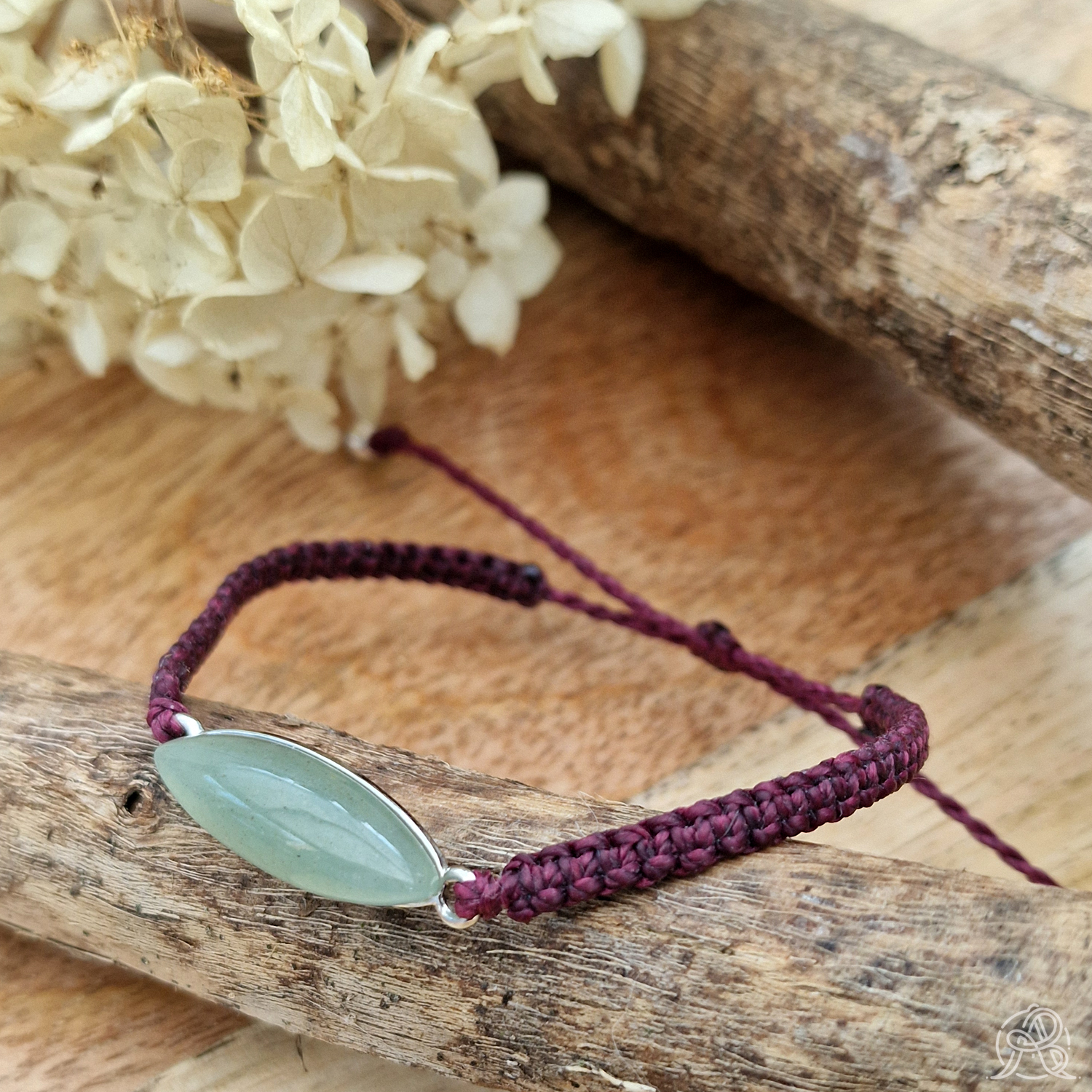 Bracelet micro-macramé aventurine sertie