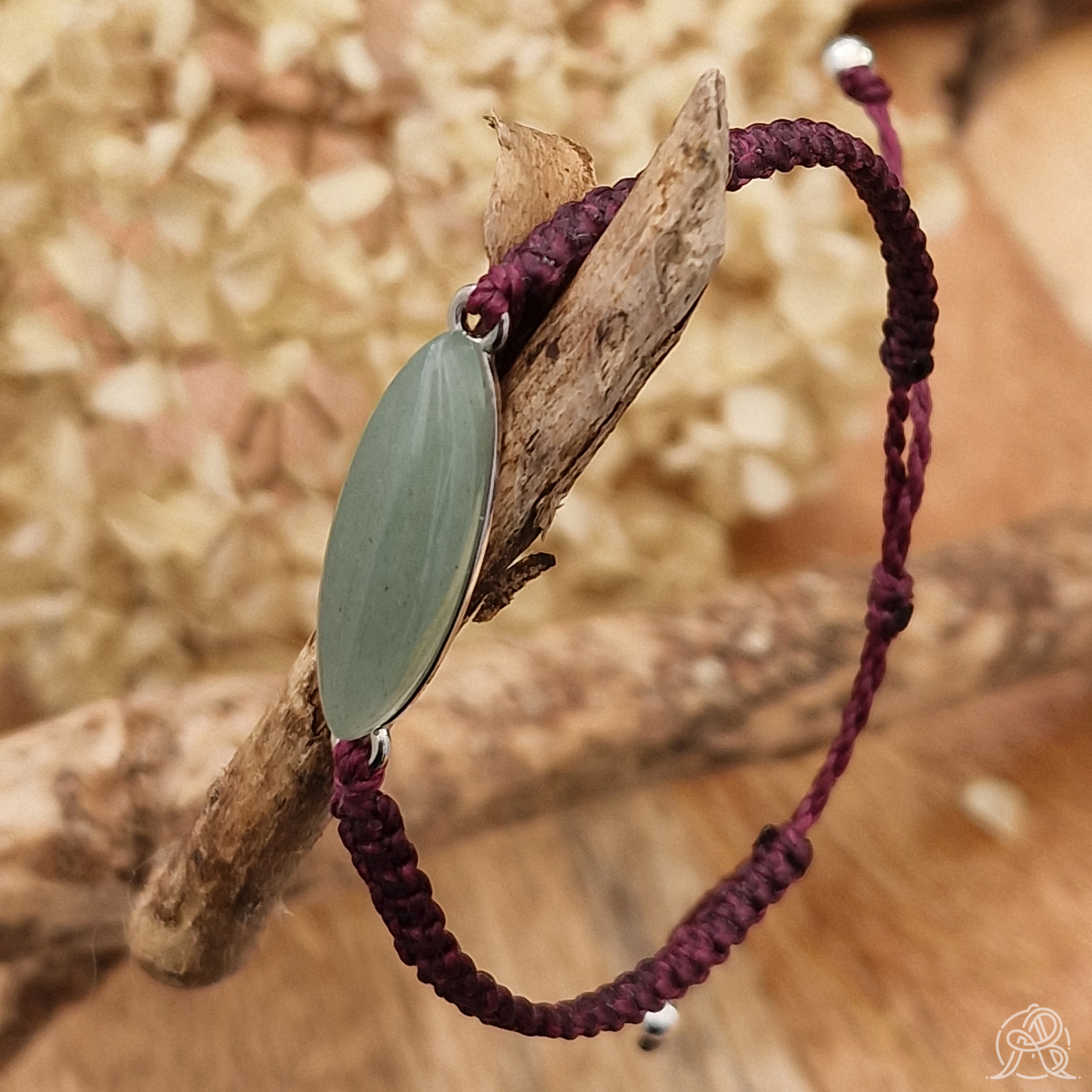 Bracelet micro-macramé aventurine sertie – Image 2