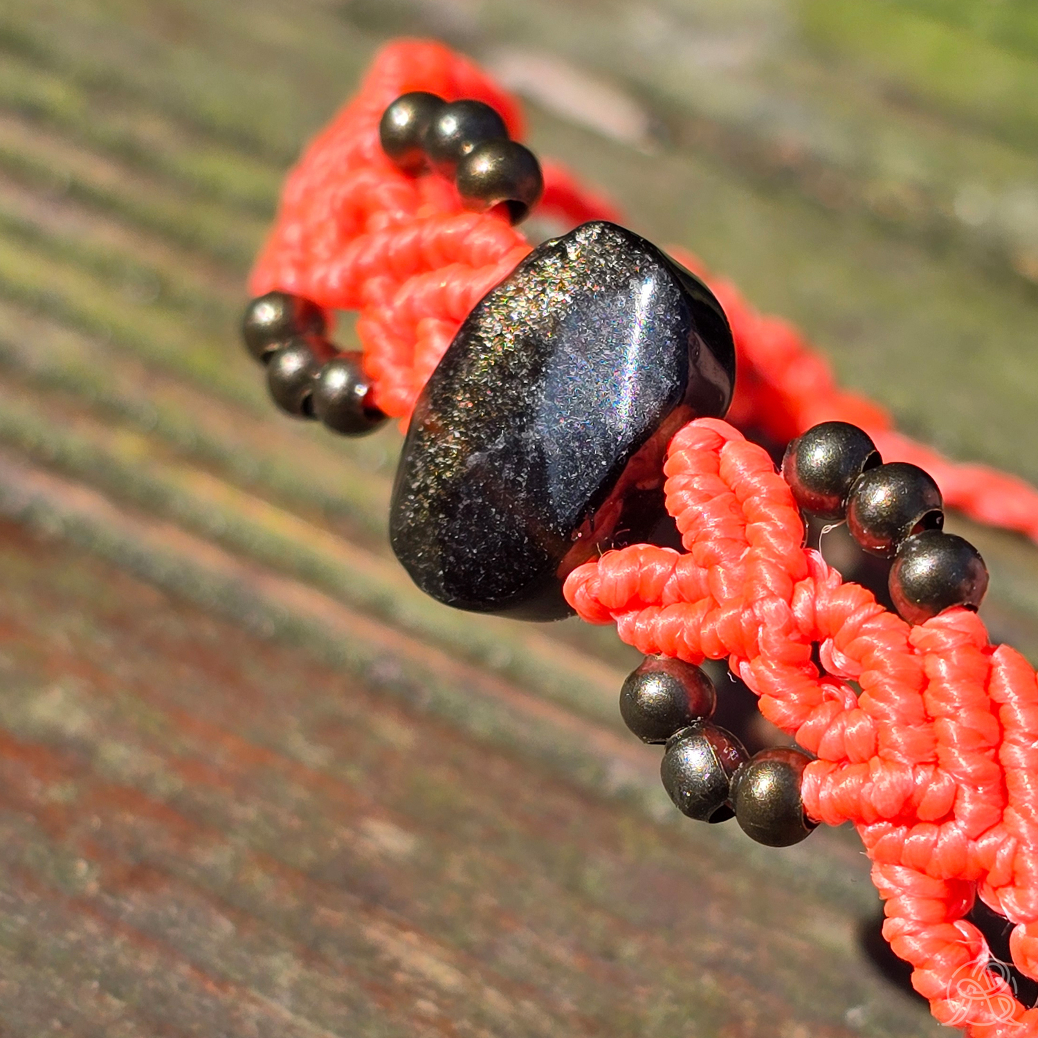 Bracelet micro-macramé Obsidienne dorée – Image 2