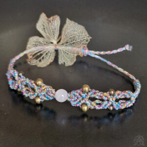 Bracelet micro-macramé Quartz rose fil multi couleur