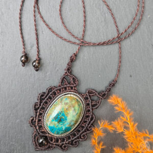 Collier Chrysocolle et quartz fumé