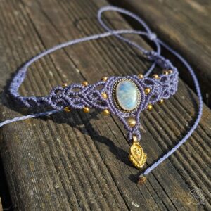 Collier ras-de-cou Pierre de lune fil Brume